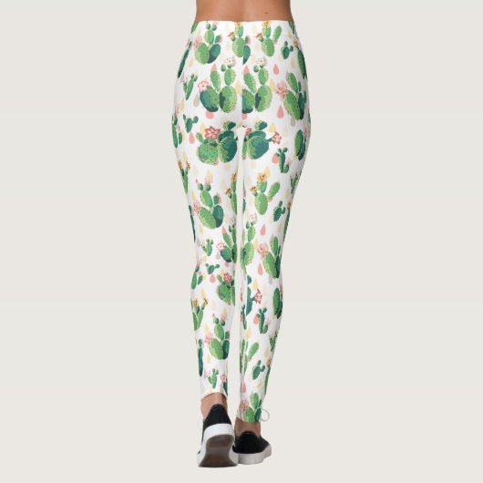 Cute Waterverf Flowering Cactus Pattern Leggings (Achterkant)