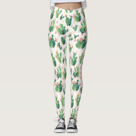 Cute Waterverf Flowering Cactus Pattern Leggings
