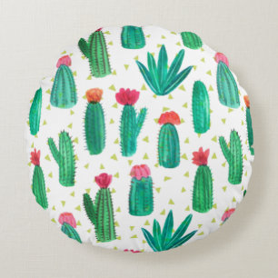 Cute Waterverf Flowering Cactus Pattern Rond Kussen