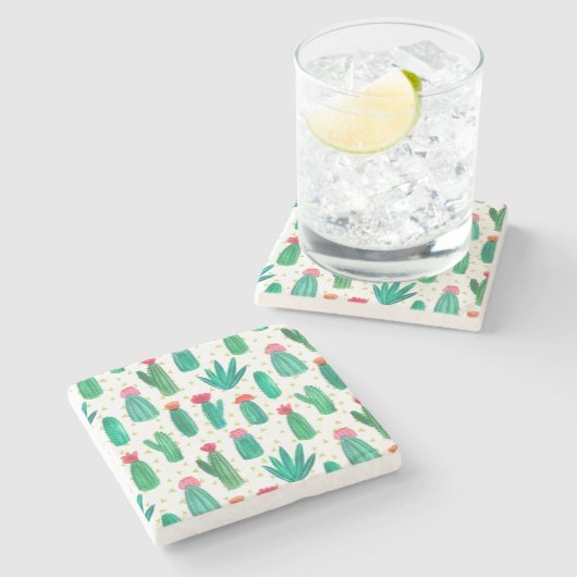 Cute Waterverf Flowering Cactus Pattern Stenen Onderzetter (Zijkant)