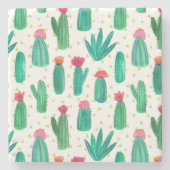 Cute Waterverf Flowering Cactus Pattern Stenen Onderzetter (Voorkant)