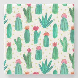 Cute Waterverf Flowering Cactus Pattern Stenen Onderzetter