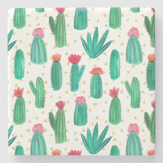 Cute Waterverf Flowering Cactus Pattern Stenen Onderzetter (Voorkant)