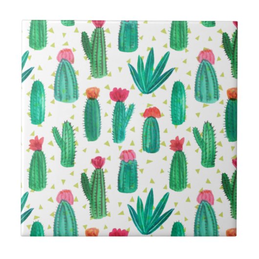Cute Waterverf Flowering Cactus Pattern Tegeltje (Voorkant)