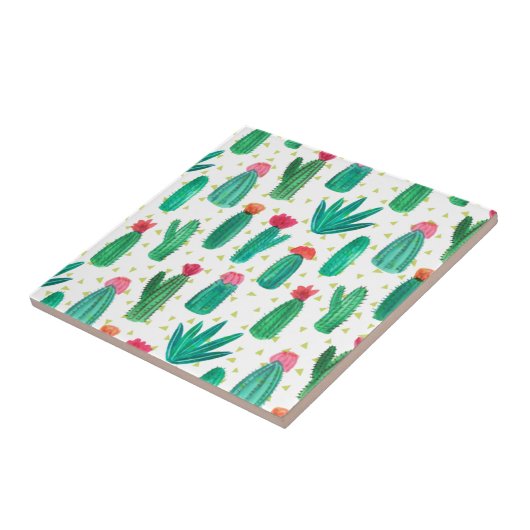 Cute Waterverf Flowering Cactus Pattern Tegeltje (Zijkant)