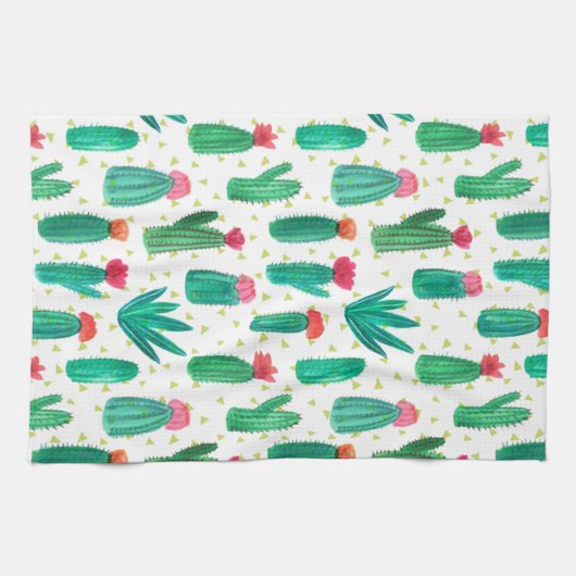 Cute Waterverf Flowering Cactus Pattern Theedoek (Horizontaal)