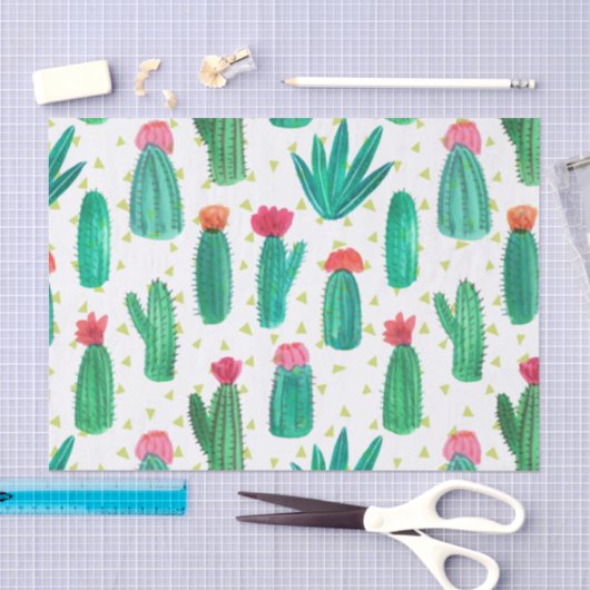 Cute Waterverf Flowering Cactus Pattern Tissuepapier (Craft)