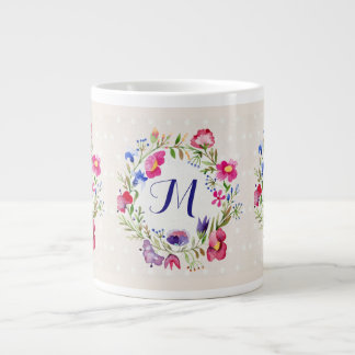 Cute Waterverf Flowers Floral Fine Monogram Grote Koffiekop