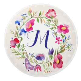 Cute Waterverf Flowers Floral Fine Monogram Keramische Knop