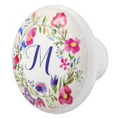 Cute Waterverf Flowers Floral Fine Monogram Keramische Knop (Rechts)
