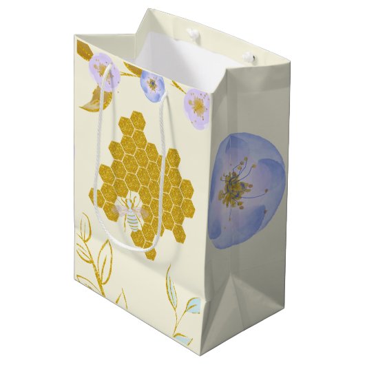 Cute Waterverf Flowery Golden Honey Beehive Medium Cadeauzakje (Voorkant Gekanteld)
