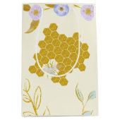 Cute Waterverf Flowery Golden Honey Beehive Medium Cadeauzakje (Voorkant)