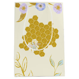 Cute Waterverf Flowery Golden Honey Beehive Medium Cadeauzakje
