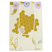 Cute Waterverf Flowery Golden Honey Beehive Medium Cadeauzakje (Achterkant)
