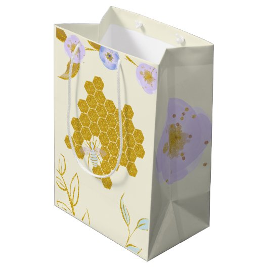 Cute Waterverf Flowery Golden Honey Beehive Medium Cadeauzakje (Achterkant Gekanteld)