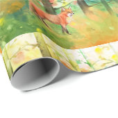 Cute Waterverf Fox Animal Autumn Fall Leaves Cadeaupapier (Rol Hoek)