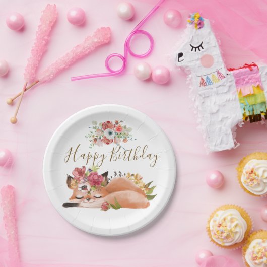 Cute waterverf fox baby papieren bordje (Feest)