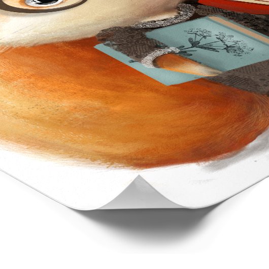 Cute Waterverf Fox Book Student | Fox Wall Print (Hoek)