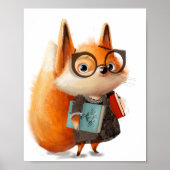 Cute Waterverf Fox Book Student | Fox Wall Print (Voorkant)