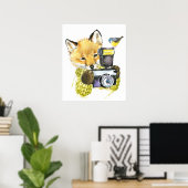 Cute Waterverf Fox die Afbeeldingen gebruikt Poster (Thuiskantoor)