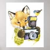 Cute Waterverf Fox die Afbeeldingen gebruikt Poster (Voorkant)
