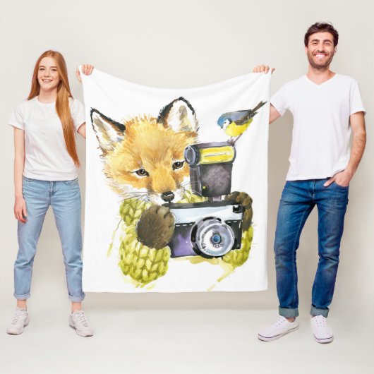 Cute Waterverf Fox die Afbeeldingen inneemt Fleece Deken (In situ)