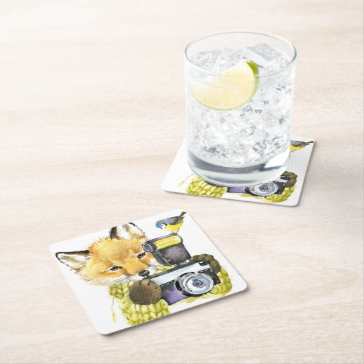 Cute Waterverf Fox die Afbeeldingen inneemt Kartonnen Onderzetters (Insitu)