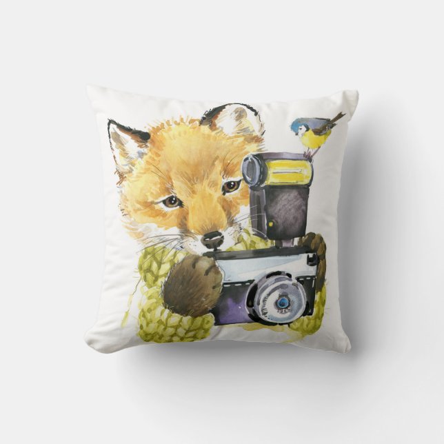 Cute Waterverf Fox die Afbeeldingen inneemt Kussen (Voorkant)