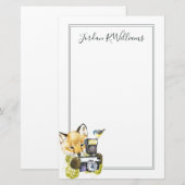 Cute Waterverf Fox die Afbeeldingen inneemt | Naam Briefpapier (Voorkant / Achterkant)