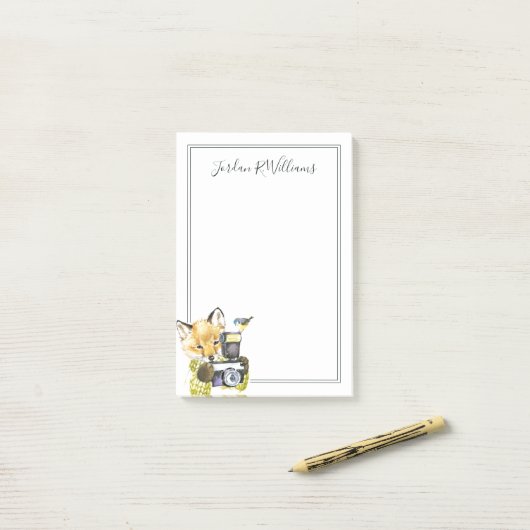 Cute Waterverf Fox die Afbeeldingen inneemt | Naam Post-it® Notes (Op bureau)