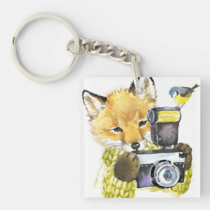 Cute Waterverf Fox die Afbeeldingen inneemt Sleutelhanger