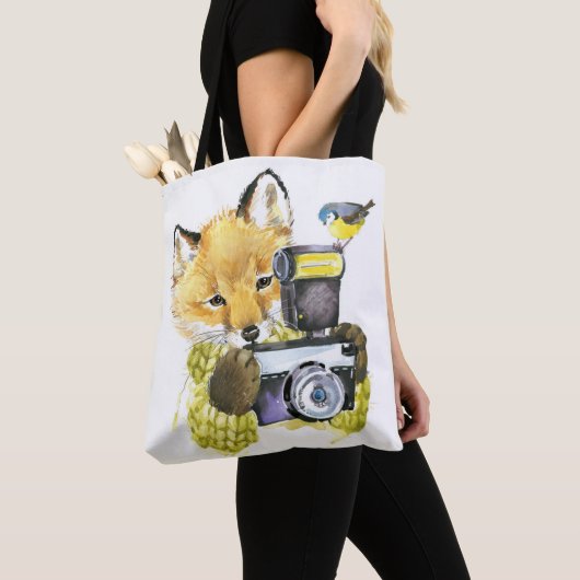 Cute Waterverf Fox die Afbeeldingen inneemt Tote Bag (Dichtbij)