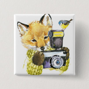 Cute Waterverf Fox die Afbeeldingen inneemt Vierkante Button 5,1 Cm
