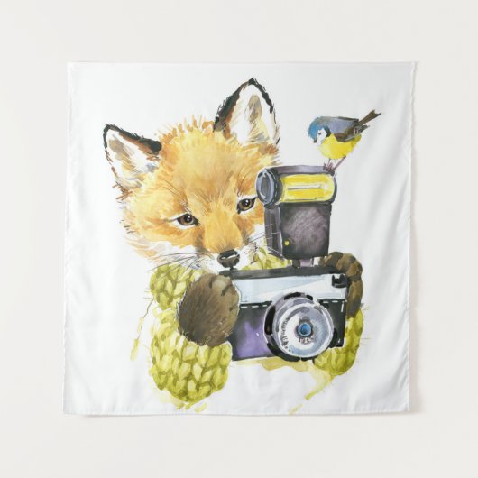 Cute Waterverf Fox die Afbeeldingen inneemt Wandkleed (Voorkant)