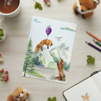 Cute Waterverf Fox Fly Away Forest Scene