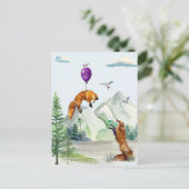 Cute Waterverf Fox Fly Away Forest Scene Briefkaart (Staand voorkant)