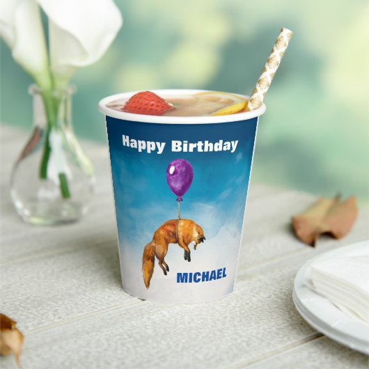 Cute Waterverf Fox happy Birthday Persoonlijk Papieren Bekers (Insitu)