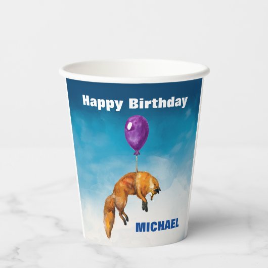 Cute Waterverf Fox happy Birthday Persoonlijk Papieren Bekers (Achterkant)