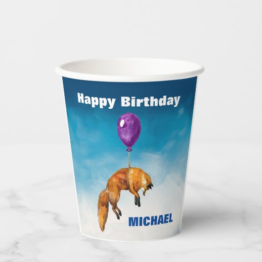 Cute Waterverf Fox happy Birthday Persoonlijk Papieren Bekers (Voorkant)