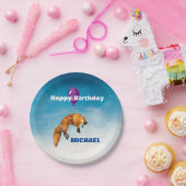 Cute Waterverf Fox happy Birthday Persoonlijk Papieren Bordje (Feest)