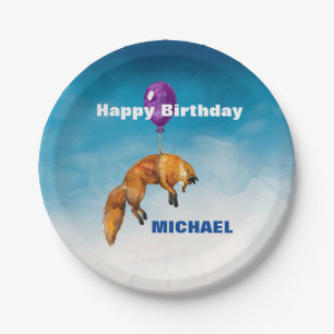 Cute Waterverf Fox happy Birthday Persoonlijk Papieren Bordje