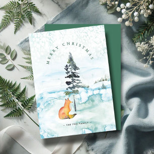Cute Waterverf Fox Illustration Holiday Card Feestdagenkaart