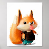 Cute Waterverf Fox Lollipop | Fox Wall Print (Voorkant)