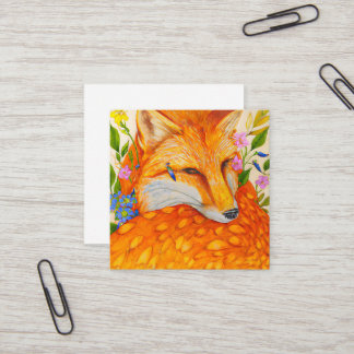 Cute Waterverf Fox met bloemen Vierkante Visitekaartje