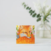 Cute Waterverf Fox met bloemen Vierkante Visitekaartje (Staand voorkant)