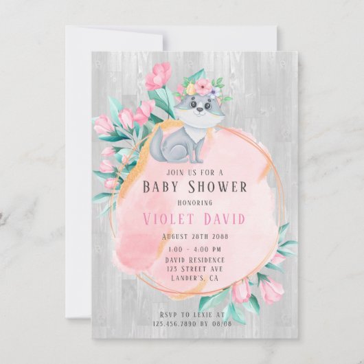 Cute Waterverf Fox met Florals Girl Baby shower Kaart (Voorkant)