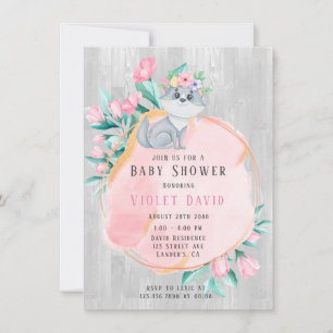 Cute Waterverf Fox met Florals Girl Baby shower Kaart