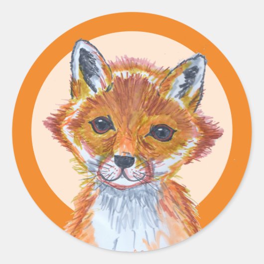 Cute Waterverf Fox Ronde Sticker (Voorkant)