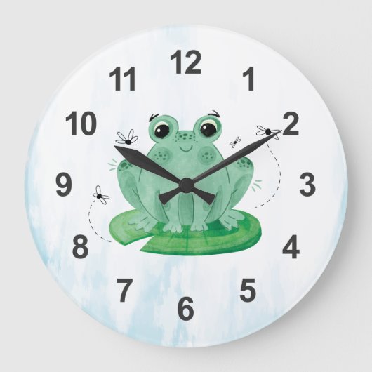 Cute Waterverf Frog Large Clock Grote Klok (Voorkant)