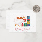 Cute Waterverf geïllustreerd Goose Kerstmis Notitiekaartje (Voorkant / Achterkant in situ)